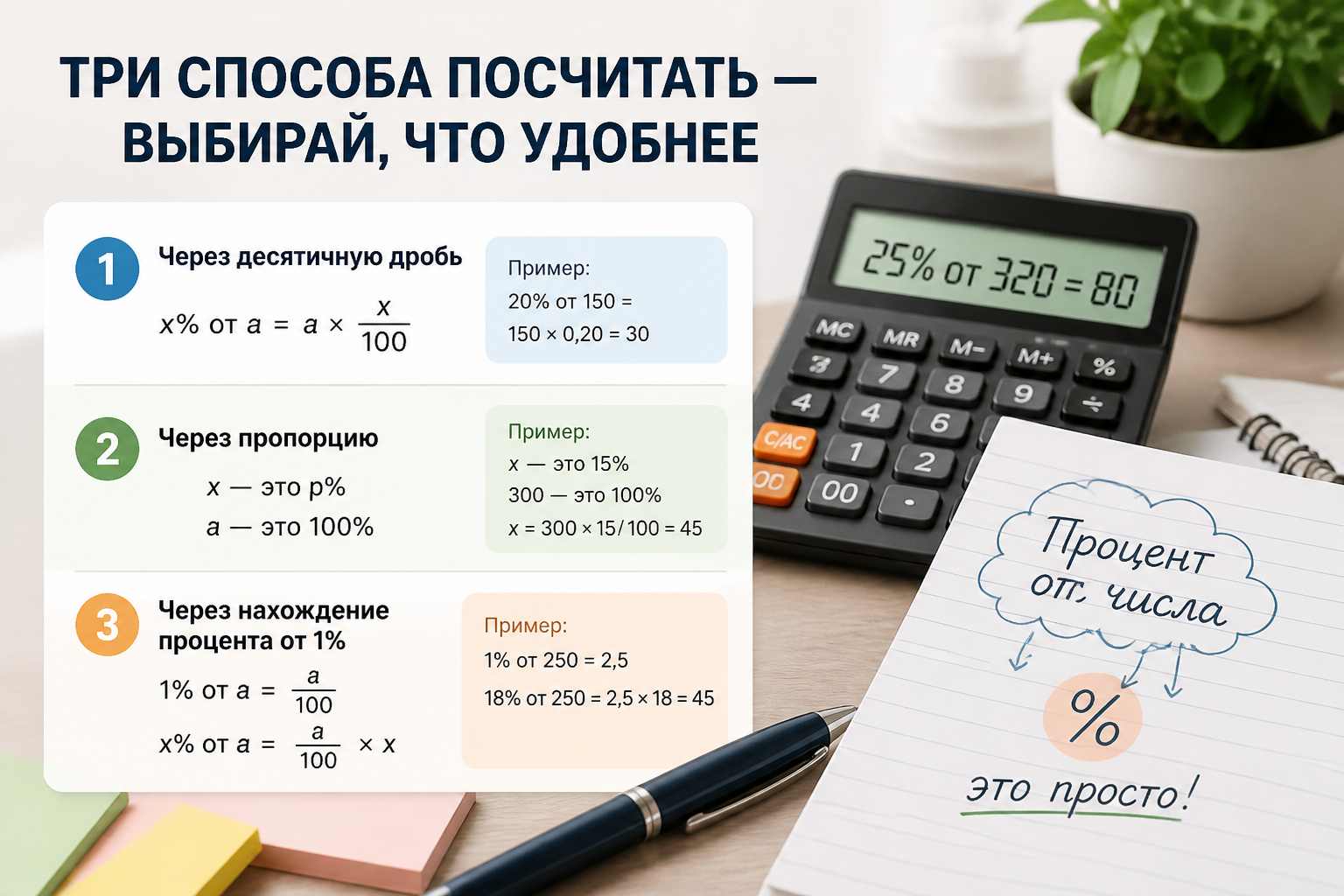 Три способа посчитать — выбирай, что удобнее — иллюстрация к статье «процент от числа как определить»