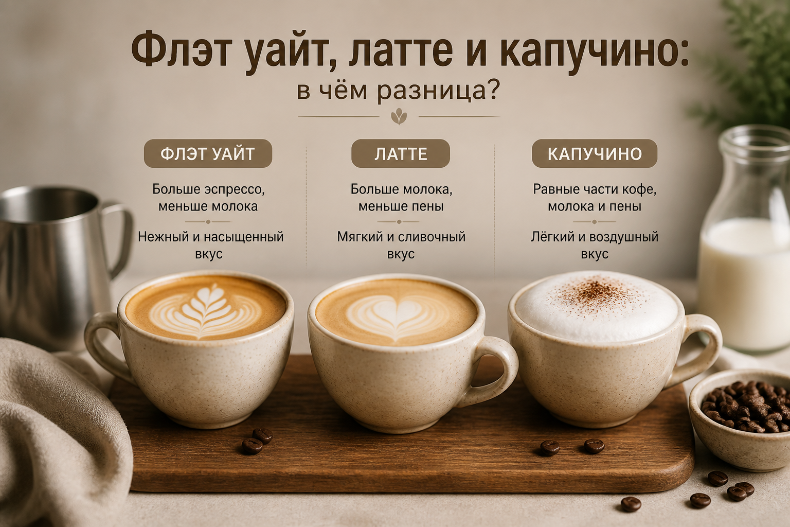 Что такое флэт уайт и чем он отличается от латте и капучино — иллюстрация к статье «Флэт уайт как приготовить»