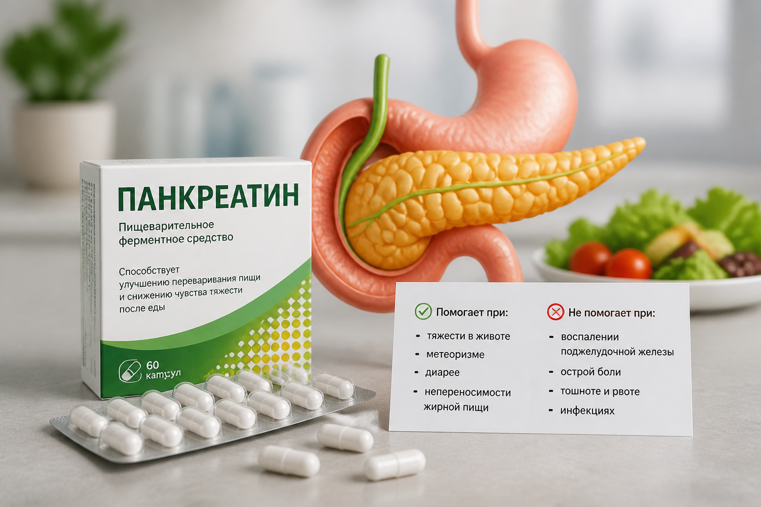При каких симптомах панкреатин помогает, а при каких — нет — иллюстрация к статье «панкреатин от чего»