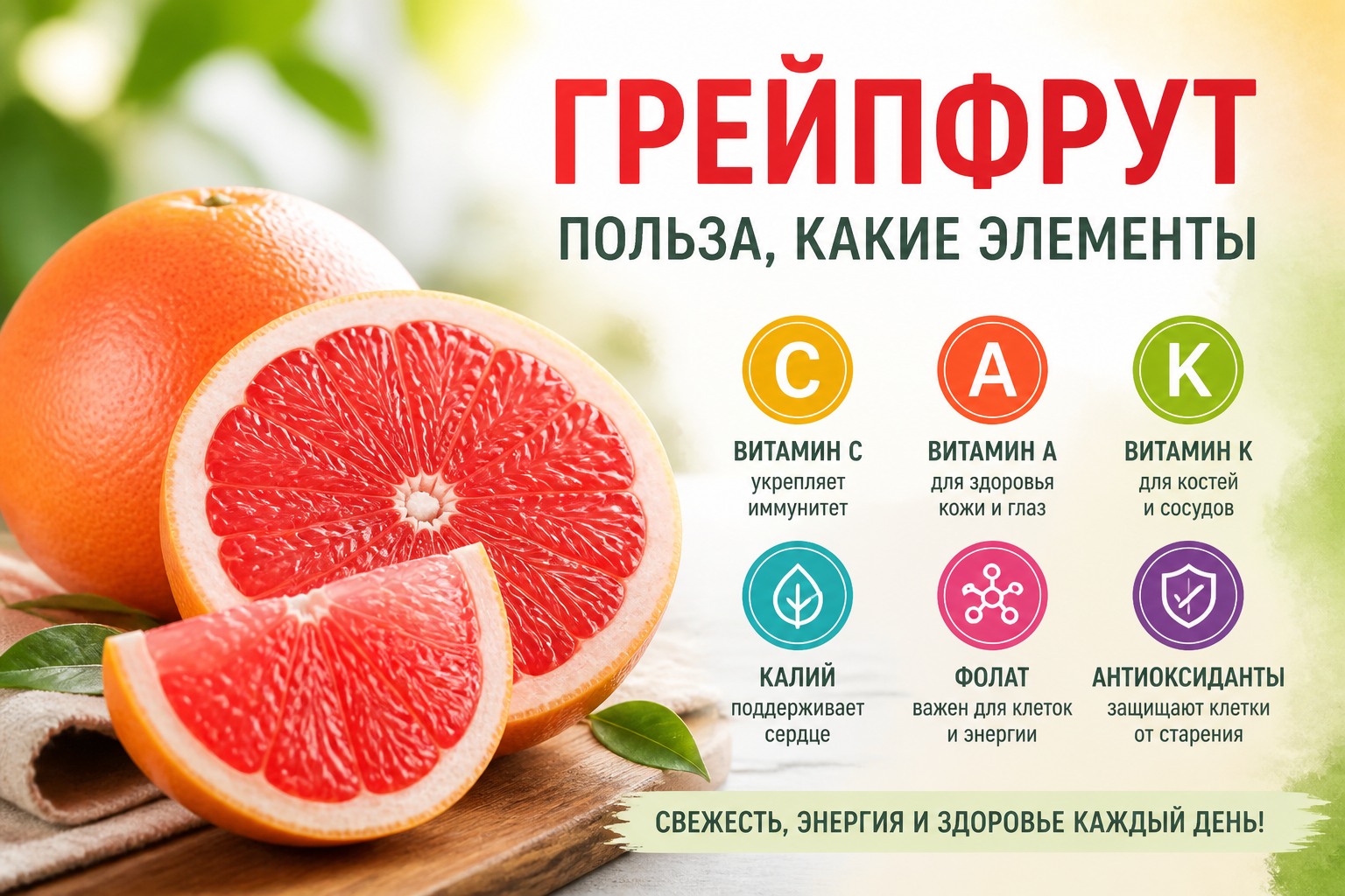 Грейпфрут: польза и состав витаминов и минералов
