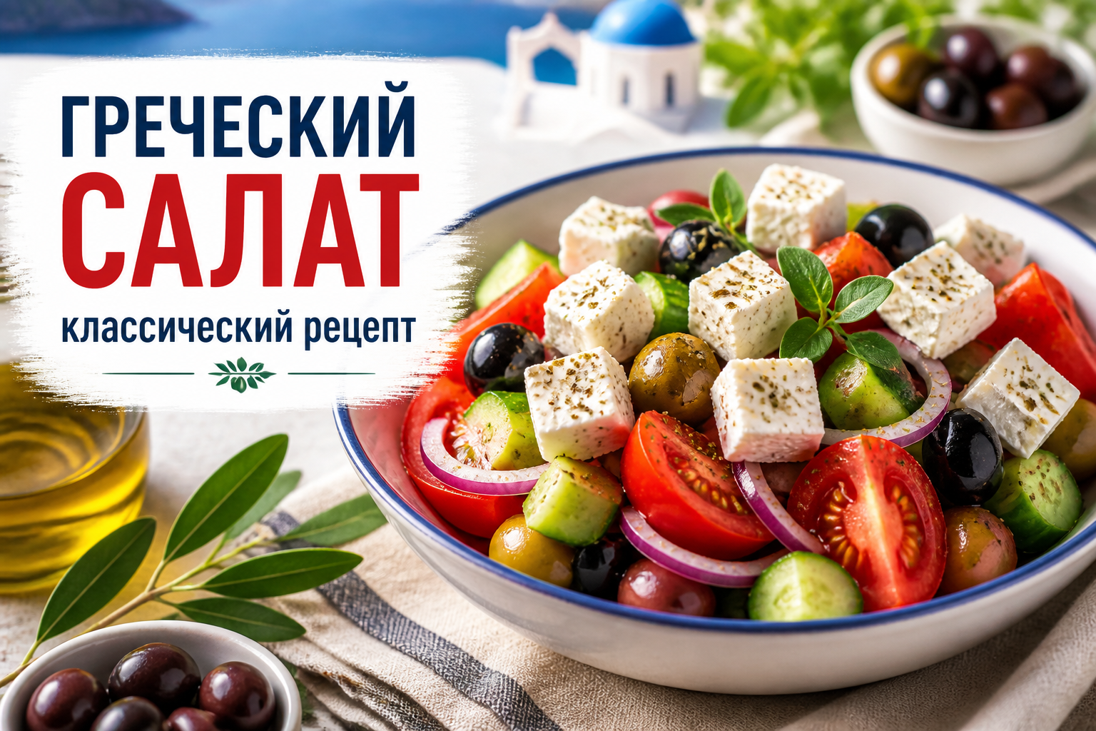 Греческий салат классический рецепт с фетой и маслинами